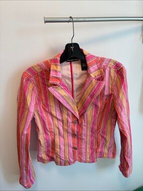 Dkny Striped Pink and Yellow Cotton Blazer Jacket in small